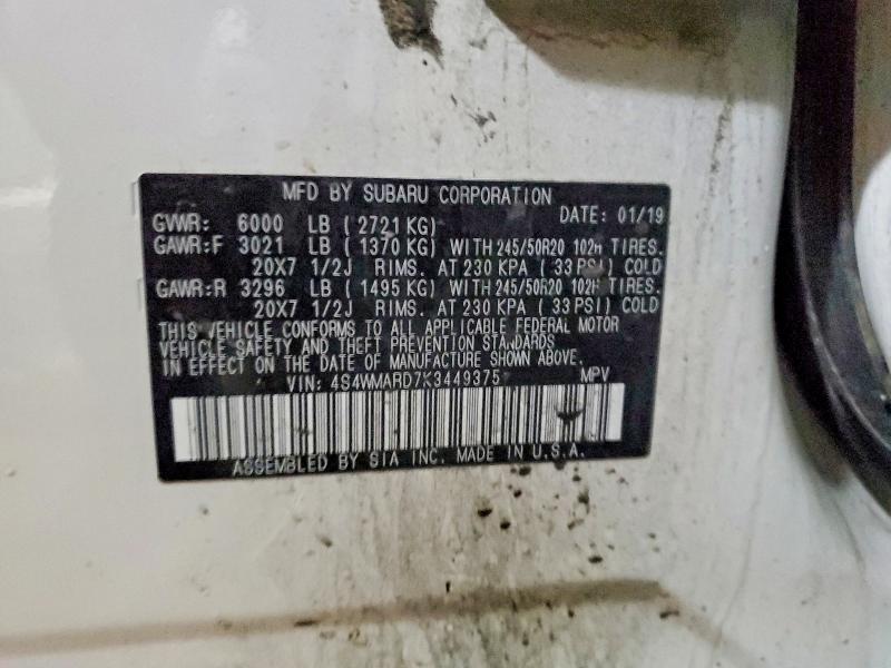 Aukcja sprzedaży 2019 Subaru Ascent, vin: 4S4WMARD7K3449375, numer aukcji: 75460565