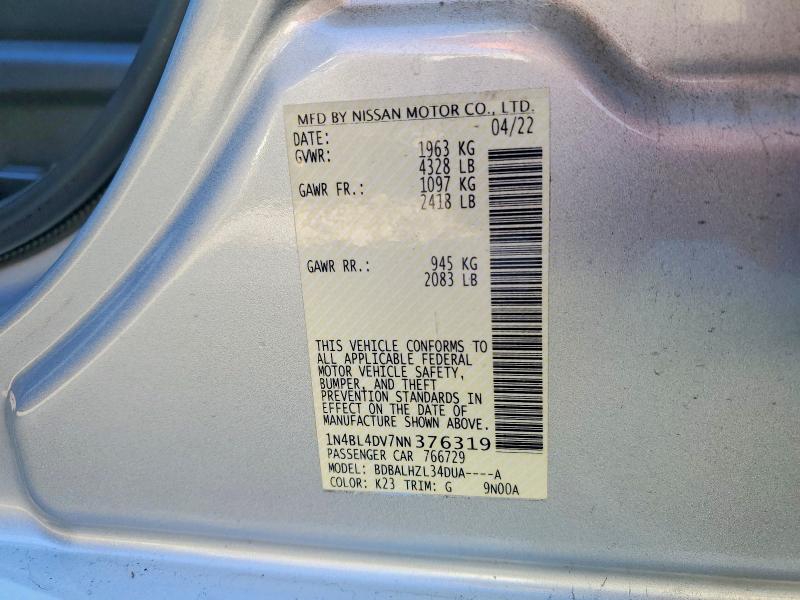 Продажа на аукционе авто 2022 Nissan Altima, vin: 1N4BL4DV7NN376319, номер лота: 74489575