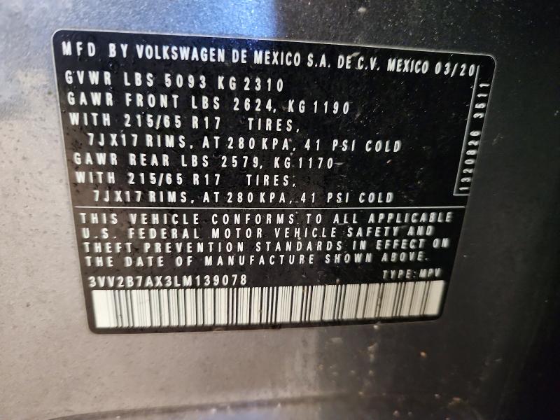 Продажа на аукционе авто 2020 Volkswagen Tiguan, vin: 3VV2B7AX3LM139078, номер лота: 75704945