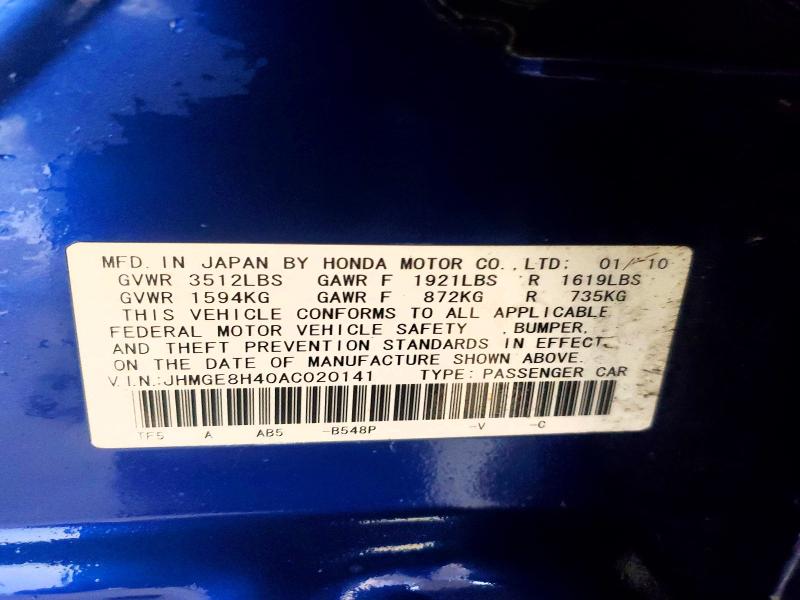 Продажа на аукционе авто 2010 Honda Fit, vin: JHMGE8H40AC020141, номер лота: 78509535
