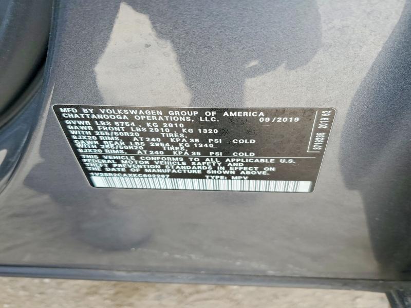 78786725 :رقم المزاد ، 1V2SR2CAXKC602287 vin ، 2019 Volkswagen Atlas مزاد بيع