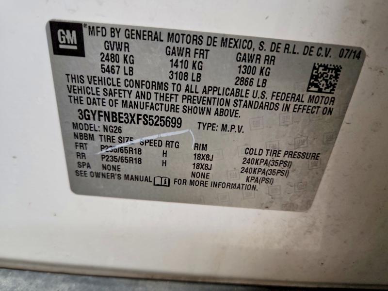 76047525 :رقم المزاد ، 3GYFNBE3XFS525699 vin ، 2015 Cadillac Srx مزاد بيع