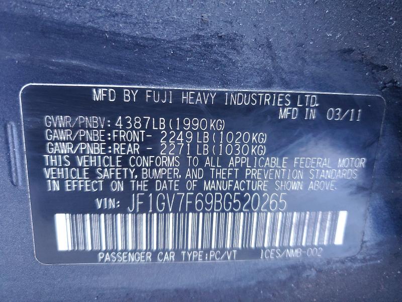 Продаж на аукціоні авто 2011 Subaru Impreza, vin: JF1GV7F69BG520265, номер лоту: 77021385