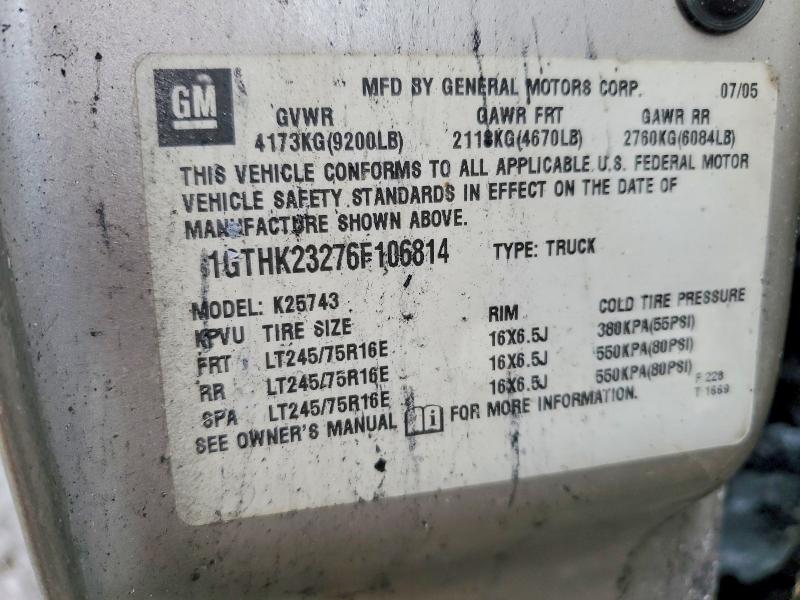 78183925 :رقم المزاد ، 1GTHK23276F106814 vin ، 2006 Gmc Sierra مزاد بيع