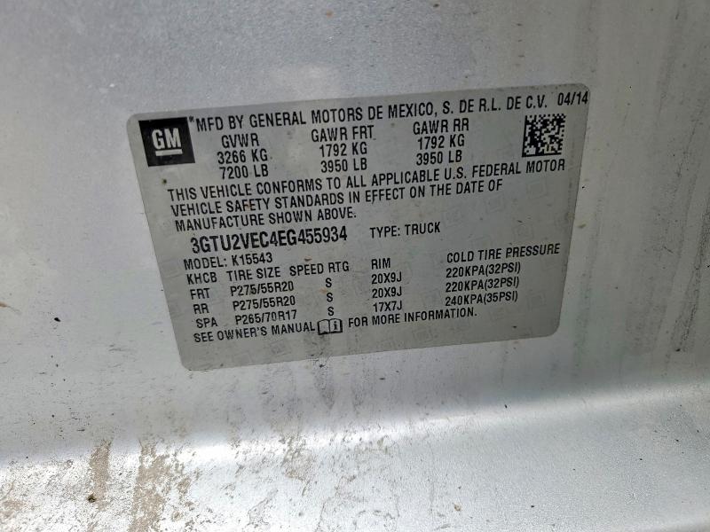 Aukcja sprzedaży 2014 Gmc Sierra, vin: 3GTU2VEC4EG455934, numer aukcji: 78120555