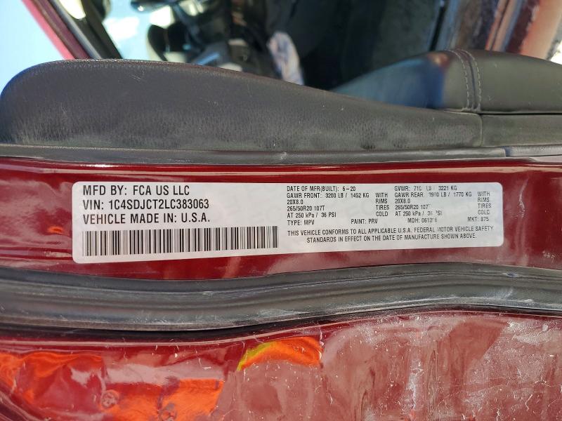 Продаж на аукціоні авто 2020 Dodge Durango, vin: 1C4SDJCT2LC383063, номер лоту: 77949335