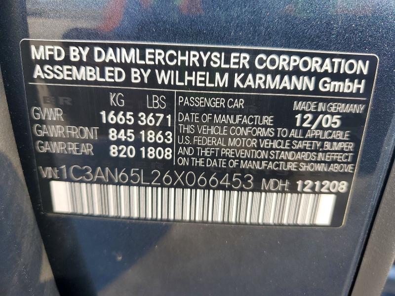 47425256 :رقم المزاد ، 1C3AN65L26X066453 vin ، 2006 Chrysler Crossfire مزاد بيع