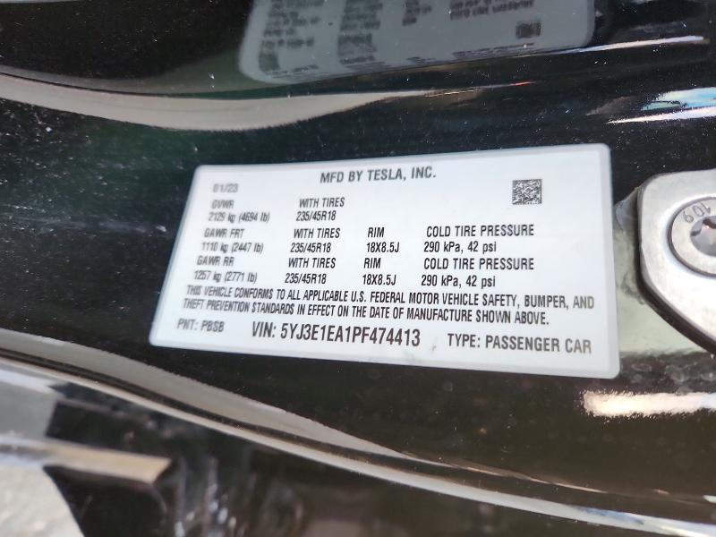 77967235 :رقم المزاد ، 5YJ3E1EA1PF474413 vin ، 2023 Tesla Model 3 مزاد بيع