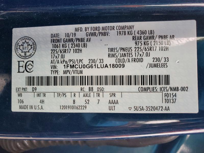 Продажа на аукционе авто 2020 Ford Escape, vin: 1FMCU0G61LUA18009, номер лота: 76567225