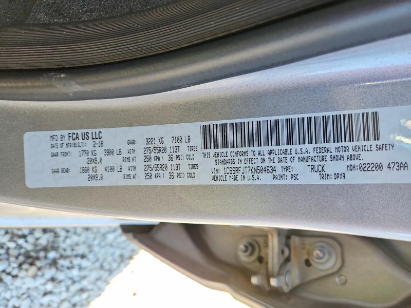 Продажа на аукционе авто 2019 Ram 1500, vin: 1C6SRFJT7KN504634, номер лота: 77110725