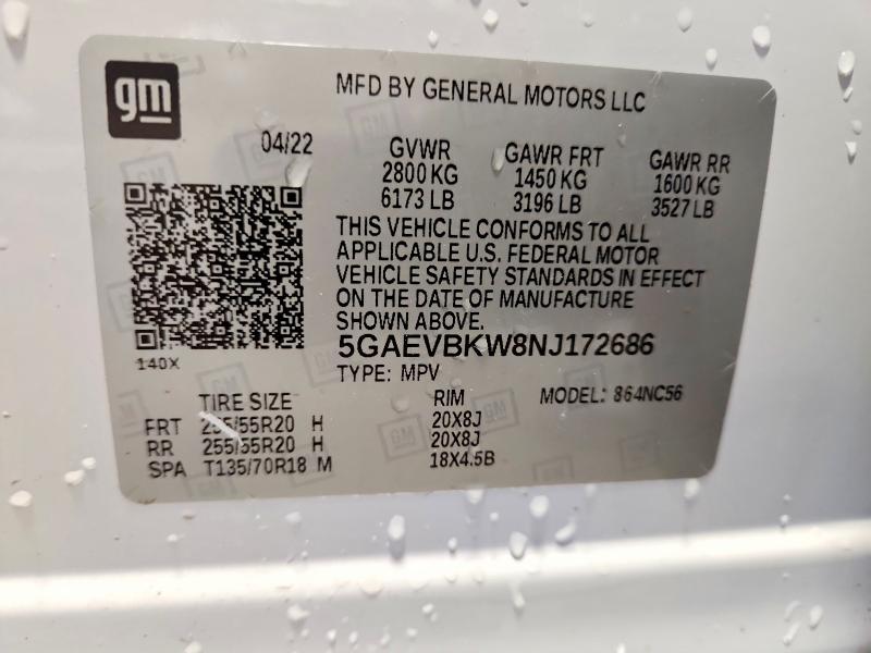 Продажа на аукционе авто 2022 Buick Enclave, vin: 5GAEVBKW8NJ172686, номер лота: 76734895