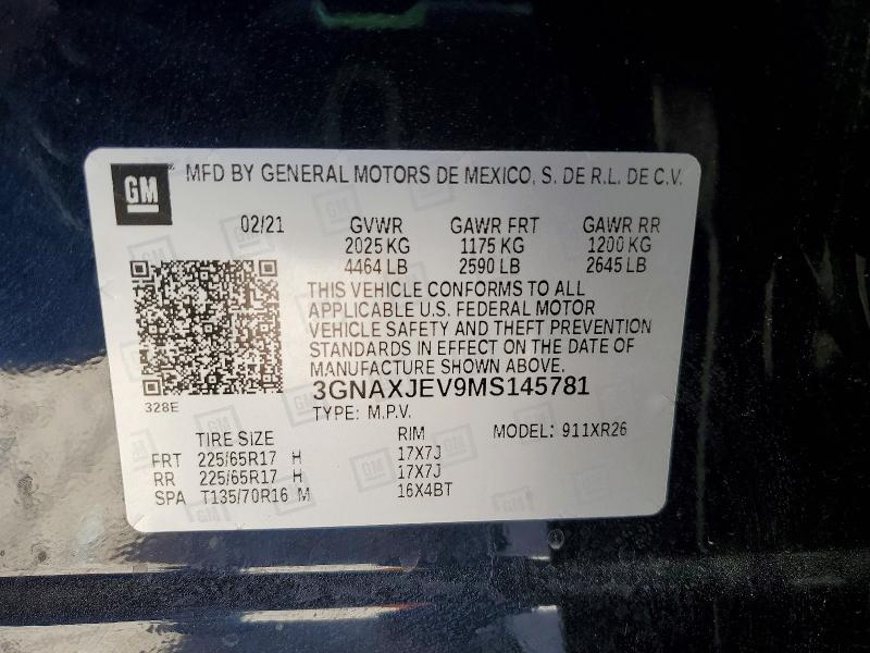 Продаж на аукціоні авто 2021 Chevrolet Equinox, vin: 3GNAXJEV9MS145781, номер лоту: 78471265