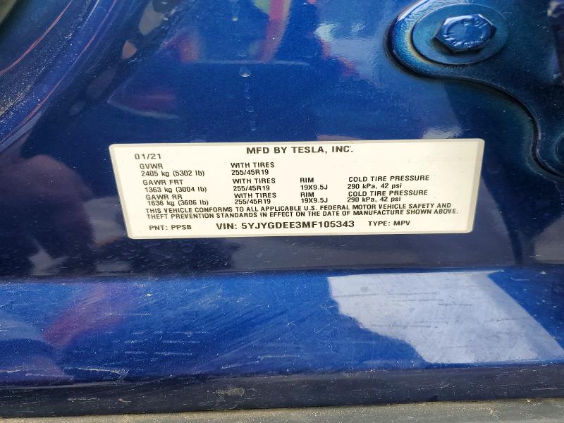 Продажа на аукционе авто 2021 Tesla Model Y, vin: 5YJYGDEE3MF105343, номер лота: 77922285