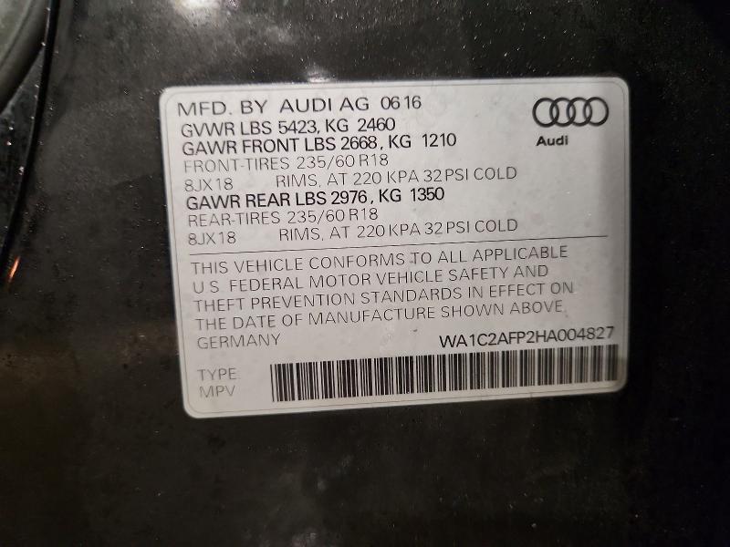 Aukcja sprzedaży 2017 Audi Q5, vin: WA1C2AFP2HA004827, numer aukcji: 75046395