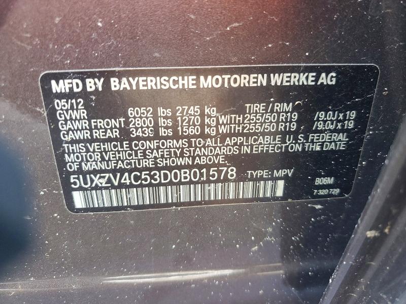 75873995 :رقم المزاد ، 5UXZV4C53D0B01578 vin ، 2013 Bmw X5 مزاد بيع
