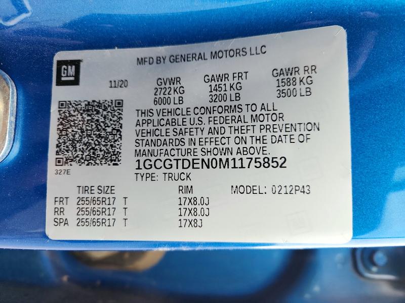 2021 Chevrolet Colorado მანქანა იყიდება აუქციონზე, vin: 1GCGTDEN0M1175852, აუქციონის ნომერი: 74263725