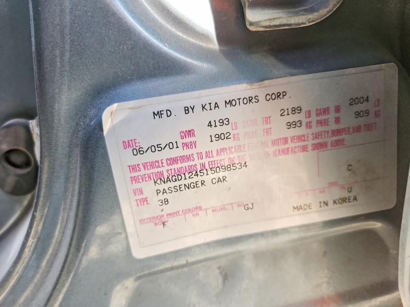 2001 Kia Optima მანქანა იყიდება აუქციონზე, vin: KNAGD124515098534, აუქციონის ნომერი: 78271565