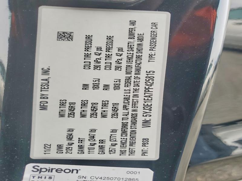 Продаж на аукціоні авто 2023 Tesla Model 3, vin: 5YJ3E1EA7PF425815, номер лоту: 76824275