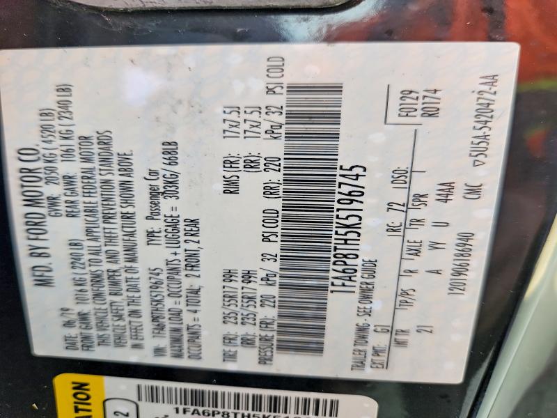 Продажа на аукционе авто 2019 Ford Mustang, vin: 1FA6P8TH5K5196745, номер лота: 76849555