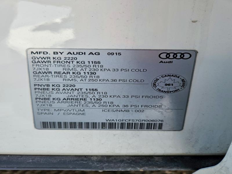 2016 Audi Q3 მანქანა იყიდება აუქციონზე, vin: WA1GFCFS7GR006076, აუქციონის ნომერი: 73037245