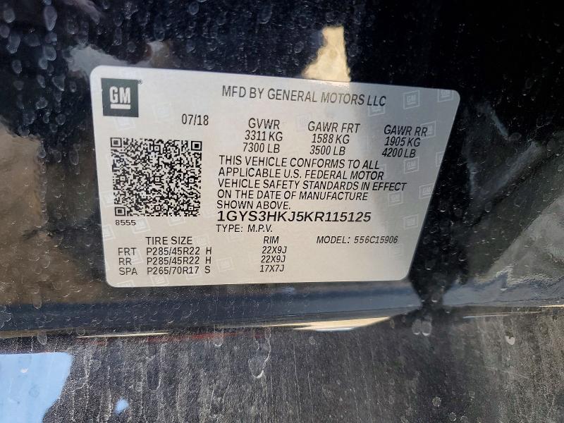 76726785 :رقم المزاد ، 1GYS3HKJ5KR115125 vin ، 2019 Cadillac Escalade مزاد بيع