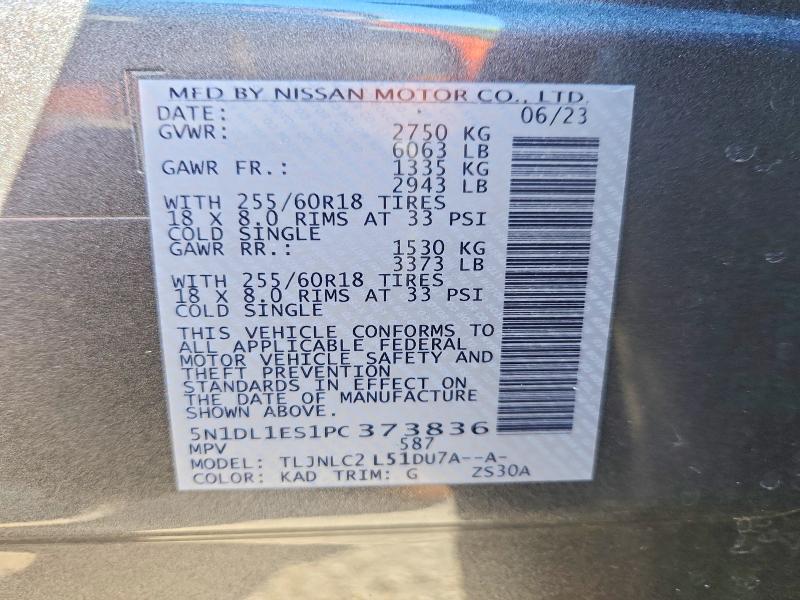 Продаж на аукціоні авто 2023 Infiniti Qx60, vin: 5N1DL1ES1PC373836, номер лоту: 74930105