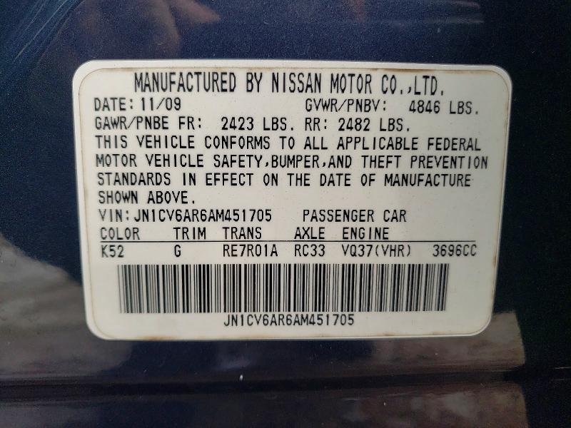 Aukcja sprzedaży 2010 Infiniti G37, vin: JN1CV6AR6AM451705, numer aukcji: 75922445
