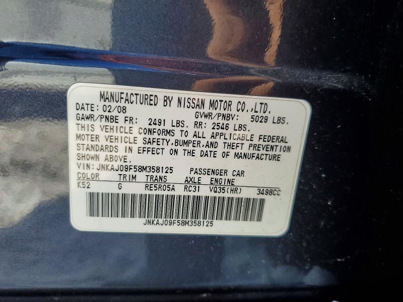 78623145 :رقم المزاد ، JNKAJ09F58M358125 vin ، 2008 Infiniti Ex35 مزاد بيع