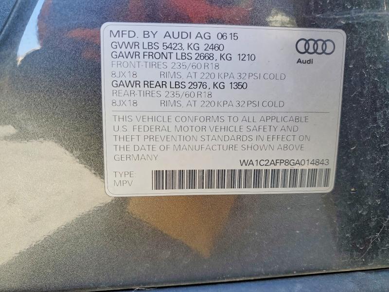 2016 Audi Q5 მანქანა იყიდება აუქციონზე, vin: WA1C2AFP8GA014843, აუქციონის ნომერი: 76806035