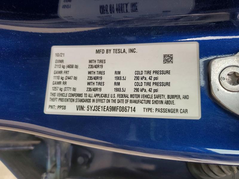 Aukcja sprzedaży 2021 Tesla Model 3, vin: 5YJ3E1EA9MF086714, numer aukcji: 78045365