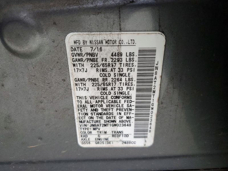 2016 Nissan Rogue მანქანა იყიდება აუქციონზე, vin: JN8AT2MT1GW023648, აუქციონის ნომერი: 79164585