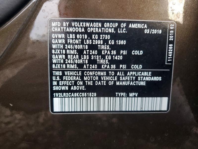 Aukcja sprzedaży 2019 Volkswagen Atlas, vin: 1V2LR2CA9KC551529, numer aukcji: 77376925