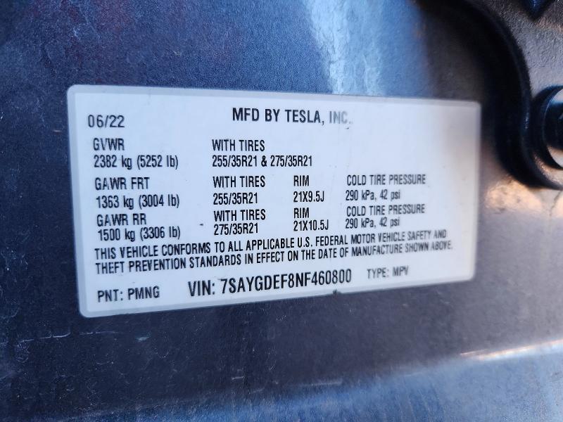 Продажа на аукционе авто 2022 Tesla Model Y, vin: 7SAYGDEF8NF460800, номер лота: 78328785