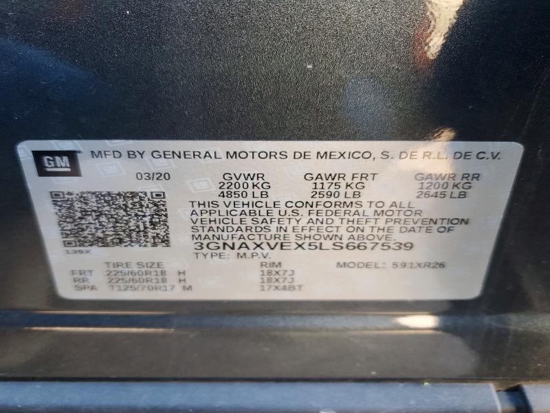 77302295 :رقم المزاد ، 3GNAXVEX5LS667539 vin ، 2020 Chevrolet Equinox مزاد بيع