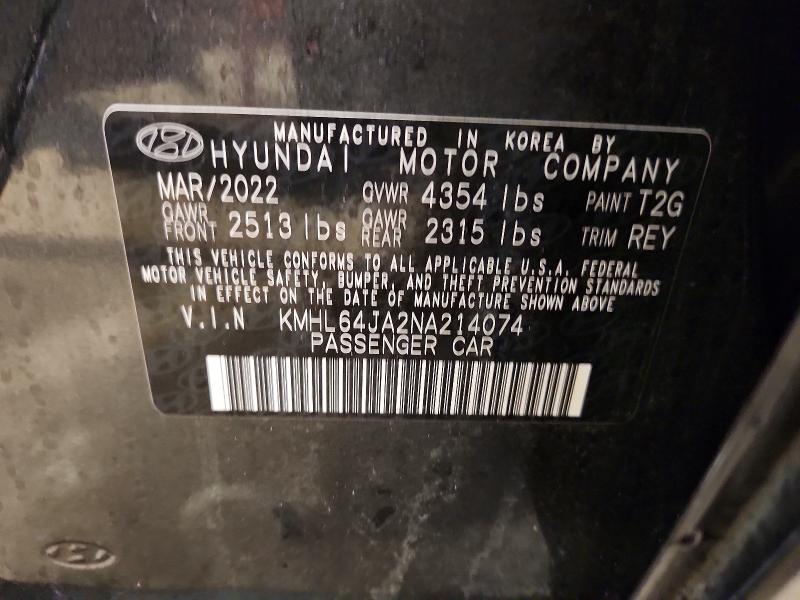 78290365 :رقم المزاد ، KMHL64JA2NA214074 vin ، 2022 Hyundai Sonata مزاد بيع