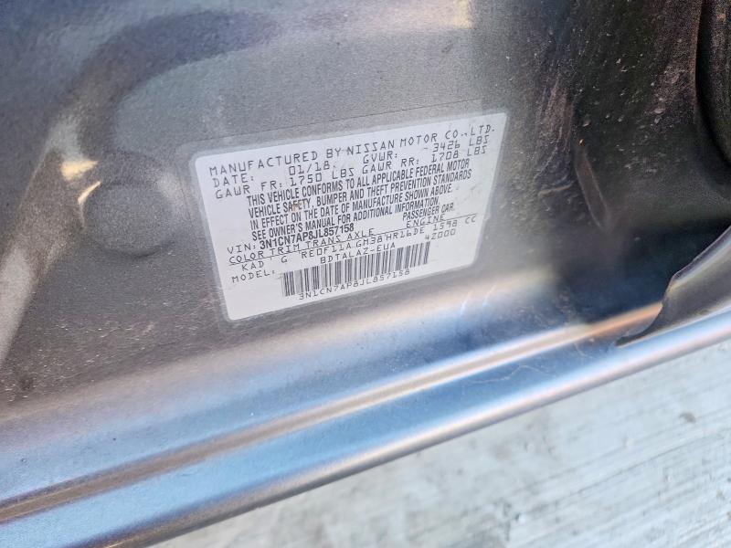 2018 Nissan Versa S მანქანა იყიდება აუქციონზე, vin: 3N1CN7AP8JL857158, აუქციონის ნომერი: 75748765