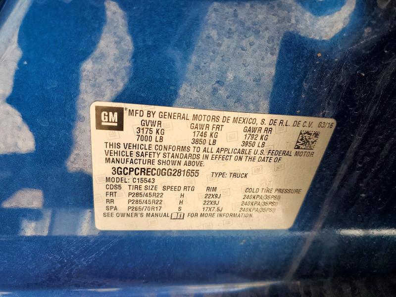 2016 Chevrolet Silverado მანქანა იყიდება აუქციონზე, vin: 3GCPCREC0GG281655, აუქციონის ნომერი: 77232185
