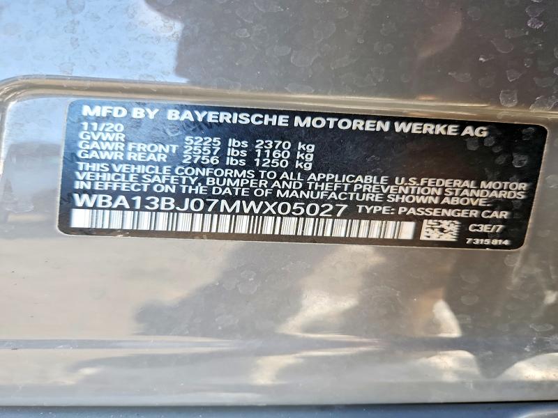 2021 Bmw 530 მანქანა იყიდება აუქციონზე, vin: WBA13BJ07MWX05027, აუქციონის ნომერი: 76569545
