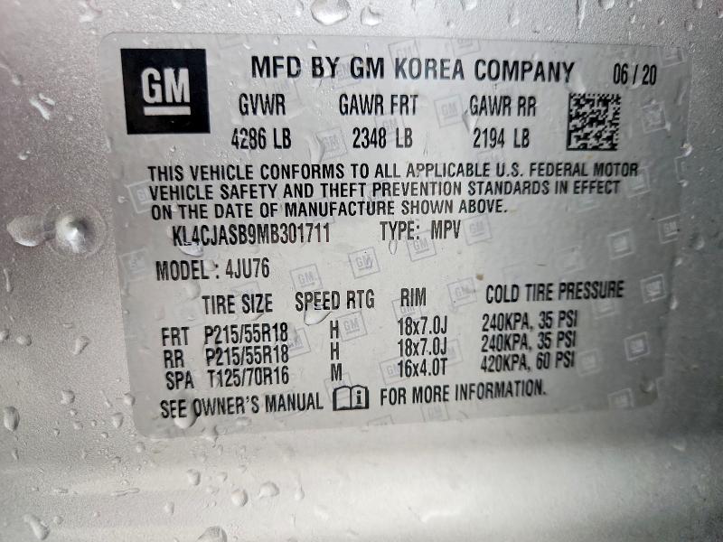 74807545 :رقم المزاد ، KL4CJASB9MB301711 vin ، 2021 Buick Encore مزاد بيع