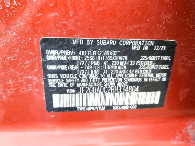 2024 Subaru Crosstrek მანქანა იყიდება აუქციონზე, vin: JF2GUADC2RH334804, აუქციონის ნომერი: 77586345