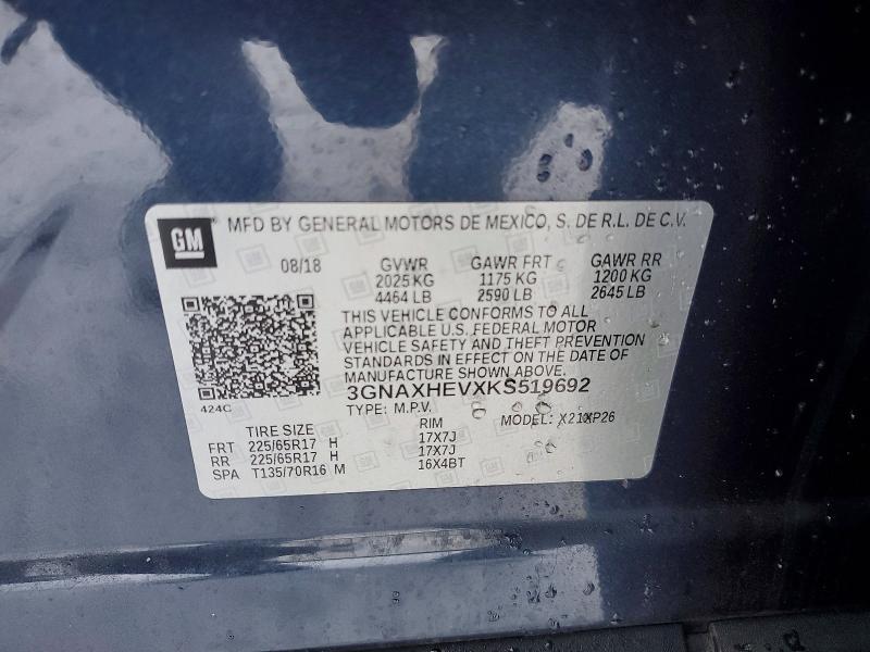 Продаж на аукціоні авто 2019 Chevrolet Equinox, vin: 3GNAXHEVXKS519692, номер лоту: 78513105
