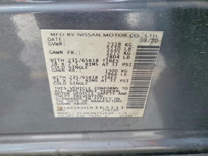 Auction sale of the 2020 Nissan Murano, vin: 5N1AZ2AJXLN163111, lot number: 78360295