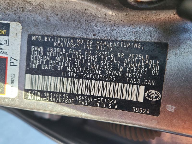 Продажа на аукционе авто 2015 Toyota Camry, vin: 4T1BF1FK4FU020285, номер лота: 77613815
