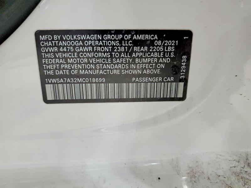 78774205 :رقم المزاد ، 1VWSA7A32MC018699 vin ، 2021 Volkswagen Passat مزاد بيع