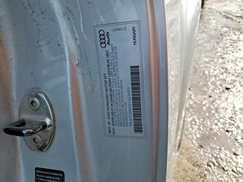 2003 Audi Tt მანქანა იყიდება აუქციონზე, vin: TRUUT28N031023643, აუქციონის ნომერი: 79247555