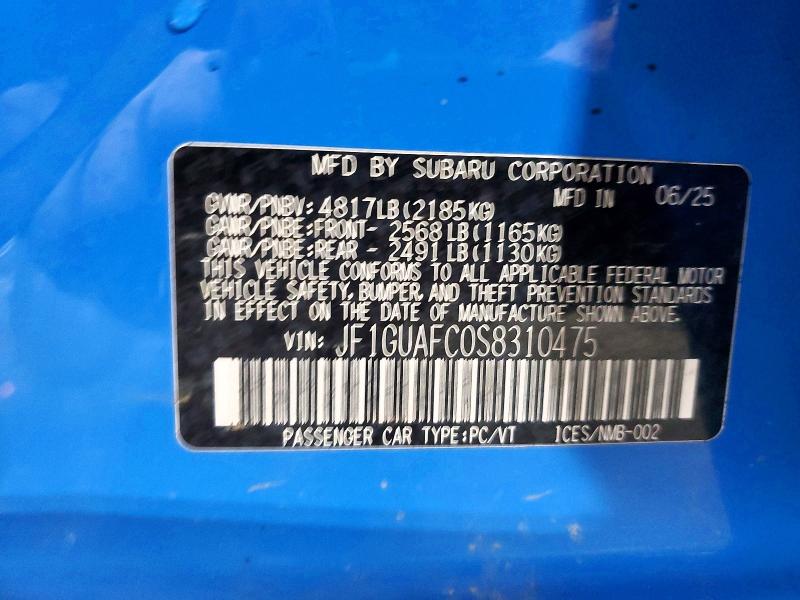 78865625 :رقم المزاد ، JF1GUAFC0S8310475 vin ، 2025 Subaru Impreza مزاد بيع