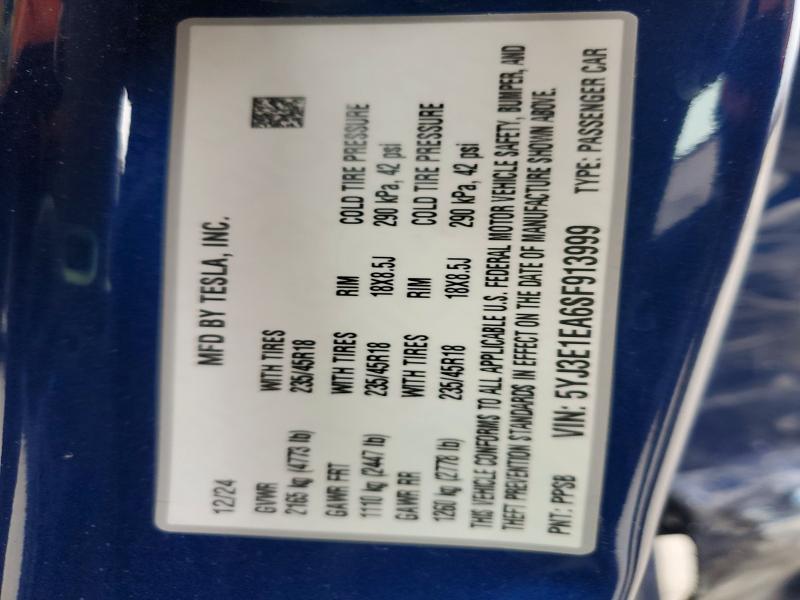 Продажа на аукционе авто 2025 Tesla Model 3, vin: 5YJ3E1EA6SF913999, номер лота: 78910985