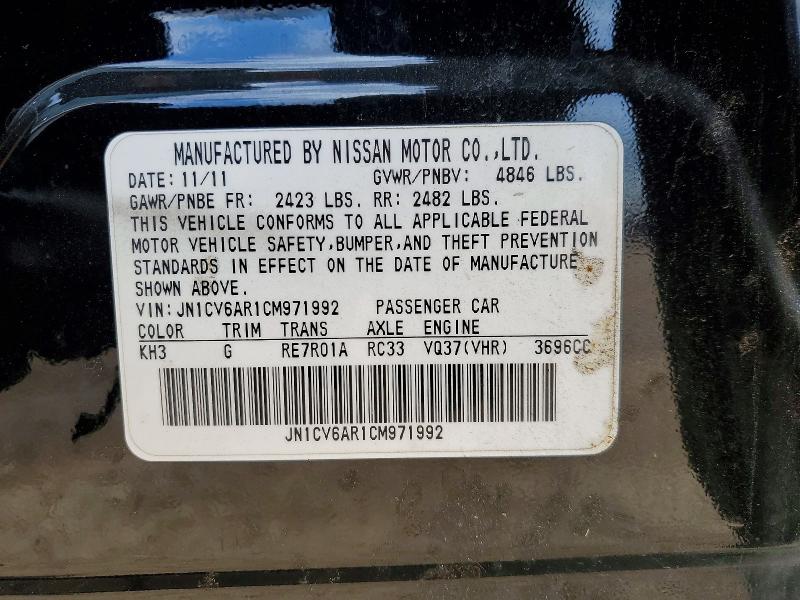 77104575 :رقم المزاد ، JN1CV6AR1CM971992 vin ، 2012 Infiniti G37 X مزاد بيع