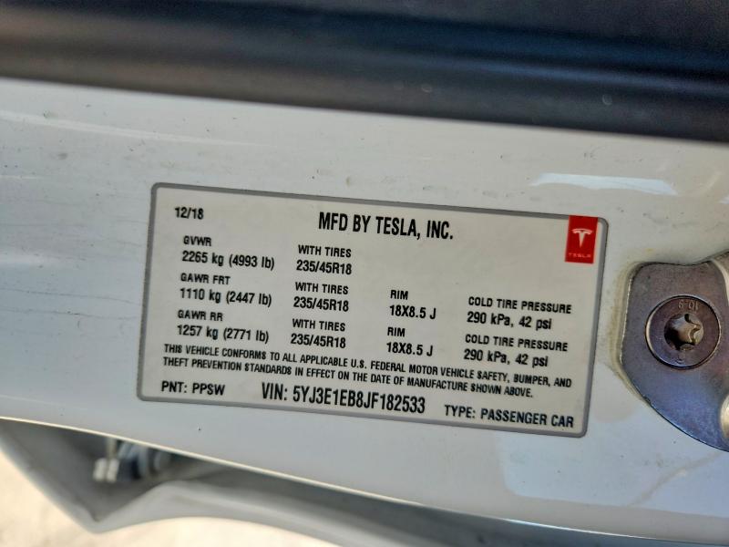 Продажа на аукционе авто 2018 Tesla Model 3, vin: 5YJ3E1EB8JF182533, номер лота: 78419605