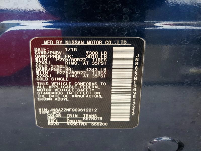 79260465 :رقم المزاد ، JN8AZ2NF9G9612212 vin ، 2016 Infiniti Qx80 مزاد بيع